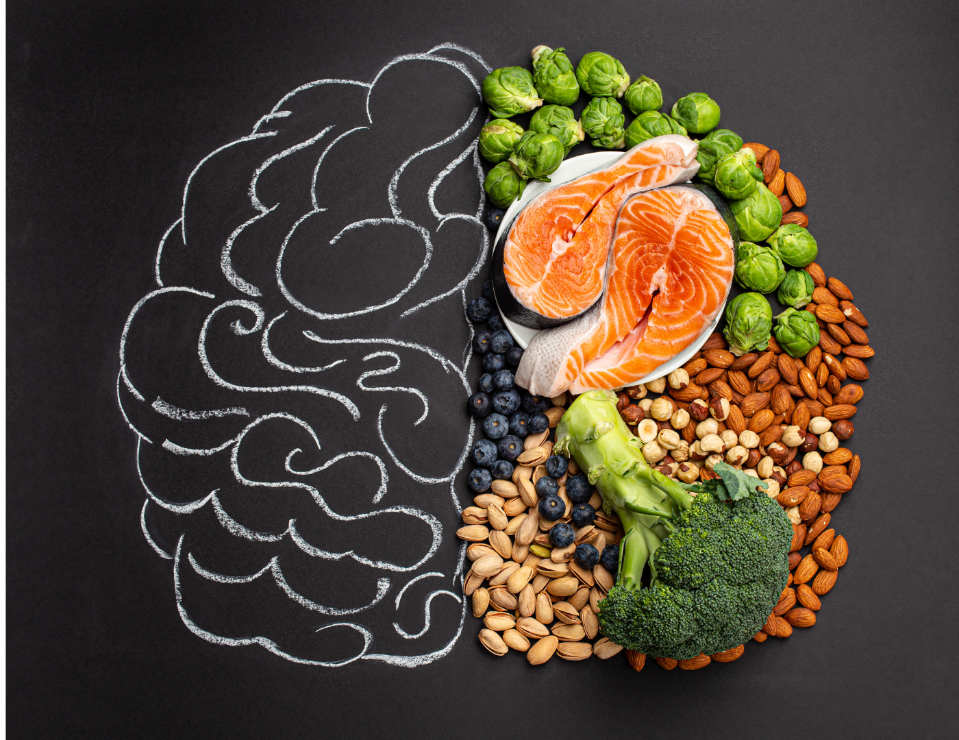 Picture of a brain and food in an article on elimination diets by Michael Pierce.